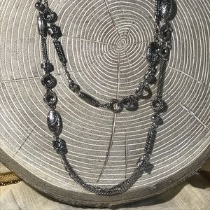 Silver double strand bead and chain necklace